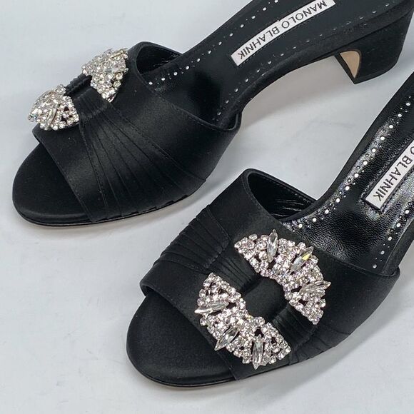 Manolo Blahnik Prinap 50MM Satin Crystal Buckle Mules size 36 - Picture 8 of 15